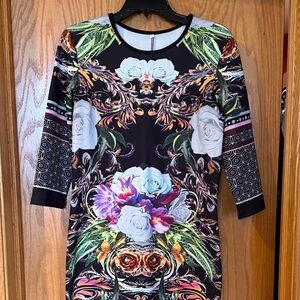 Floral Print Black Scuba style dress